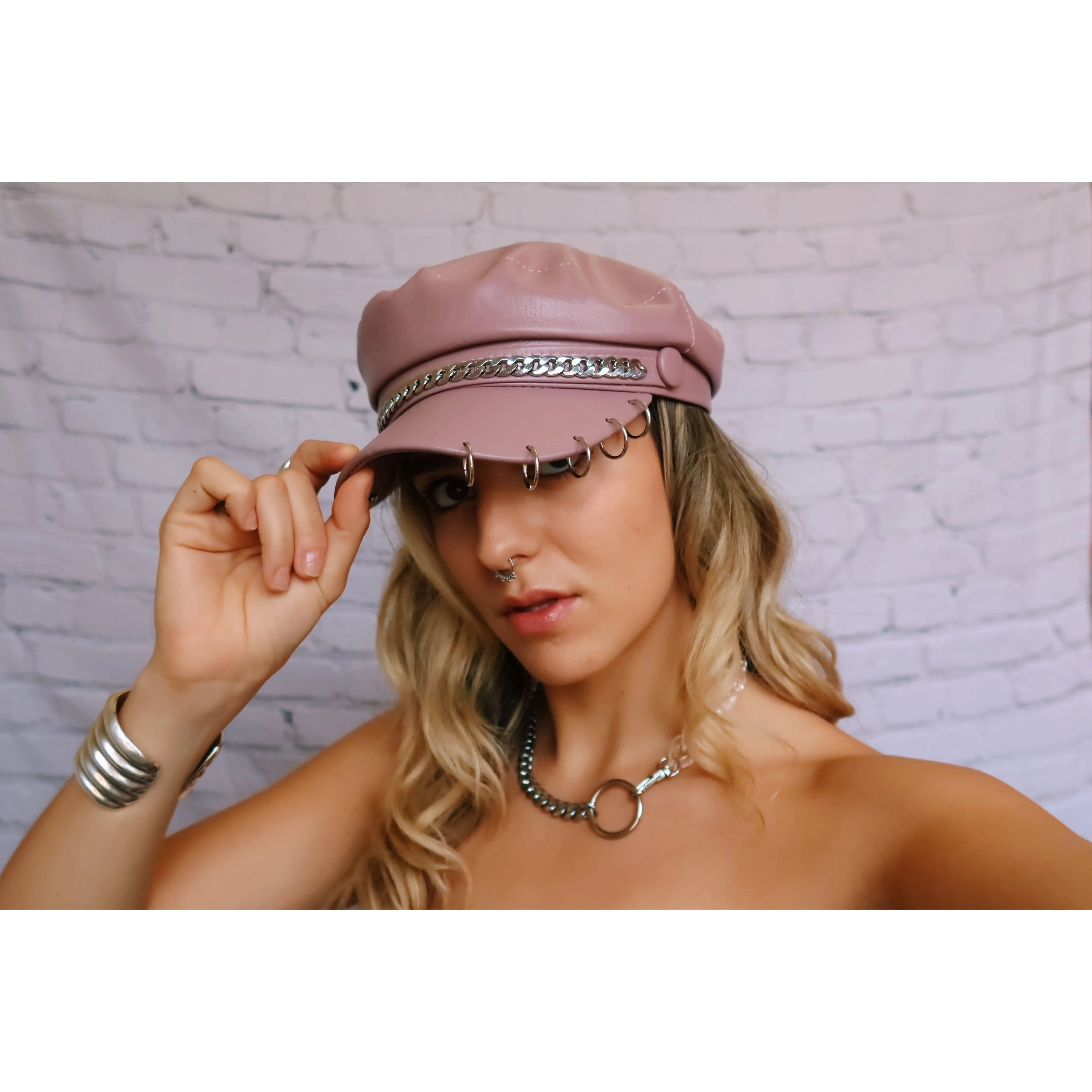 Blushy Pink Faux Leather Fisherman Cap