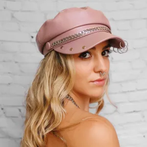 Blushy Pink Faux Leather Fisherman Cap