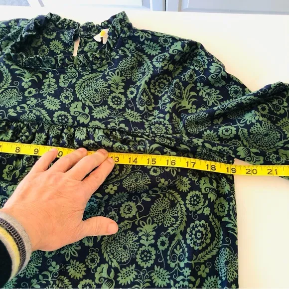 Boden Green and Blue Paisley Long Sleeve Jersey Mini Dress w/ Tie Belt Women’s 4