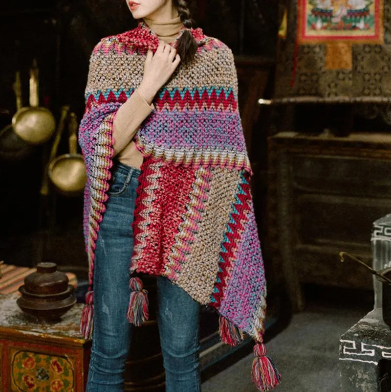 Boho Chic Knitted Cape