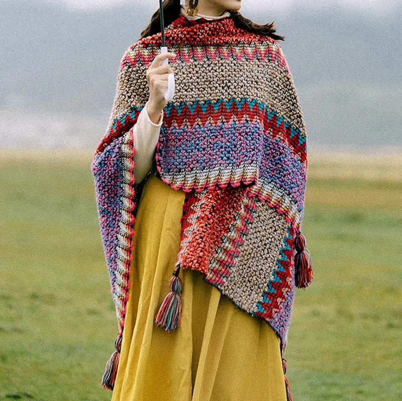 Boho Chic Knitted Cape