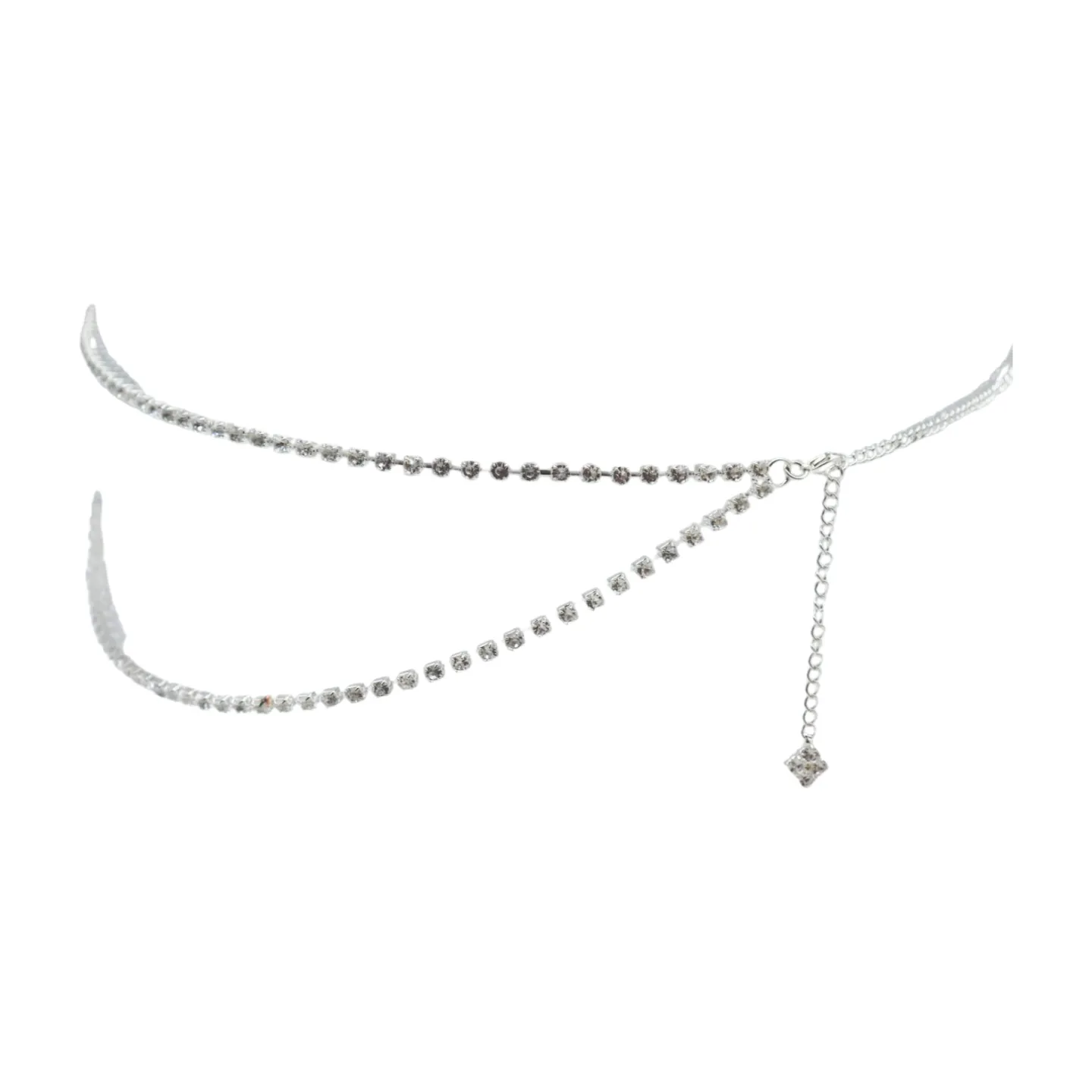 Brand New Women Silver Metal Chain Wave Rhinestones Belt Hip Waist Size XS S M