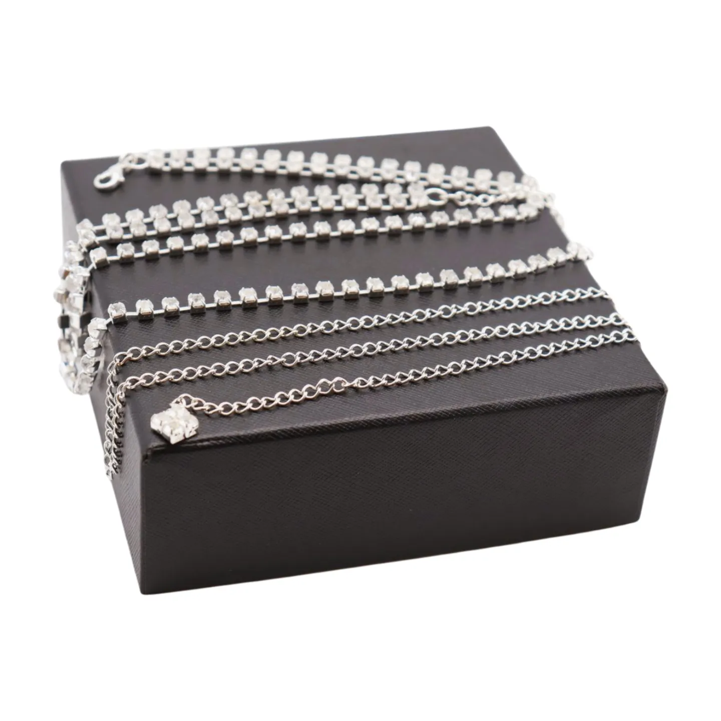 Brand New Women Silver Metal Chain Wave Rhinestones Belt Hip Waist Size XS S M