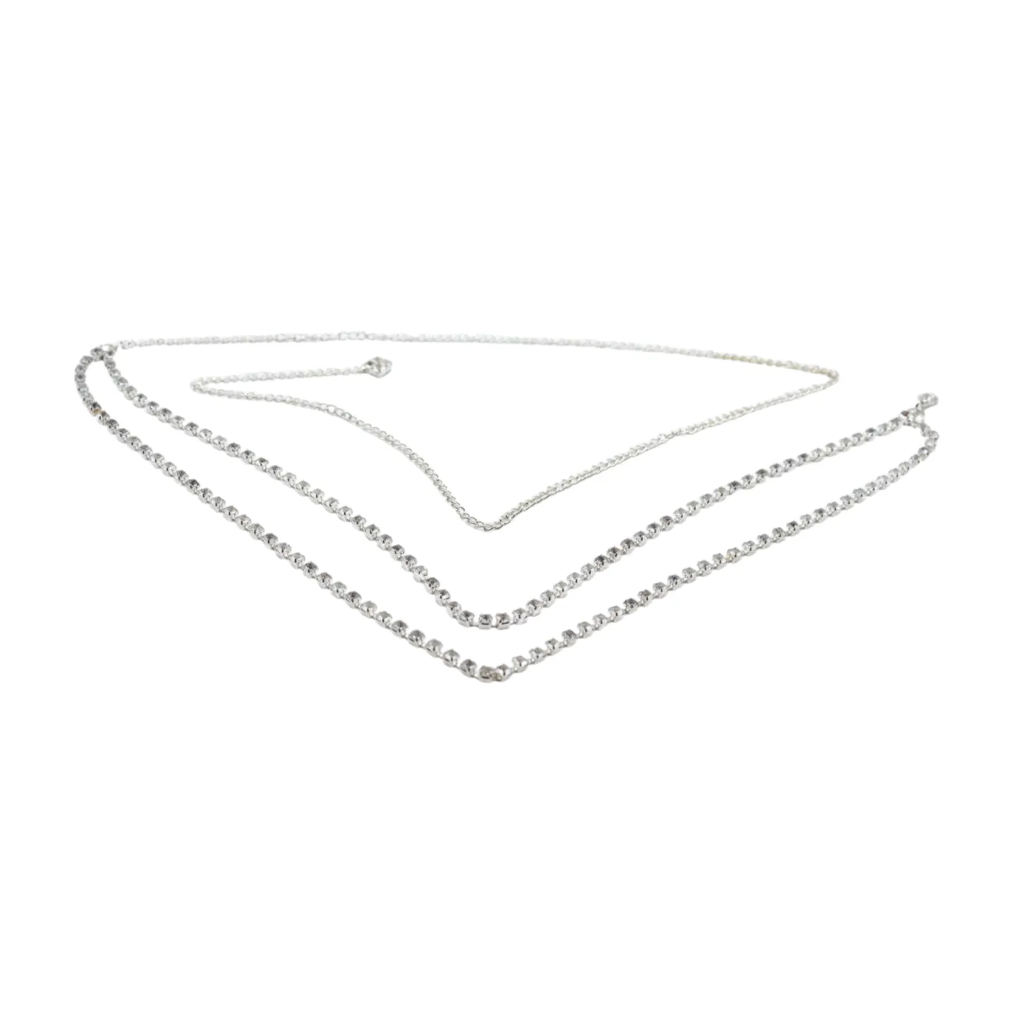 Brand New Women Silver Metal Chain Wave Rhinestones Belt Hip Waist Size XS S M