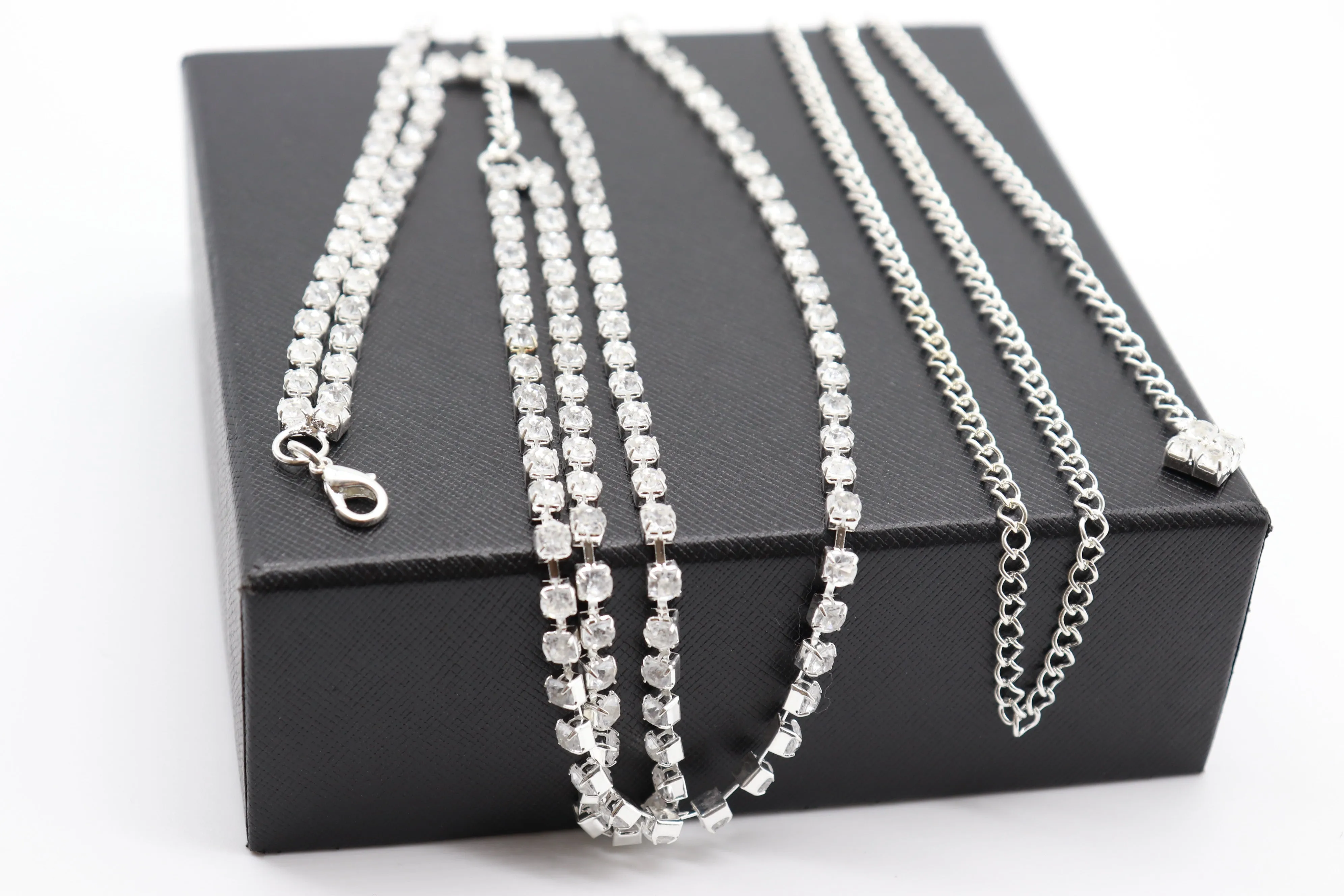 Brand New Women Silver Metal Chain Wave Rhinestones Belt Hip Waist Size XS S M