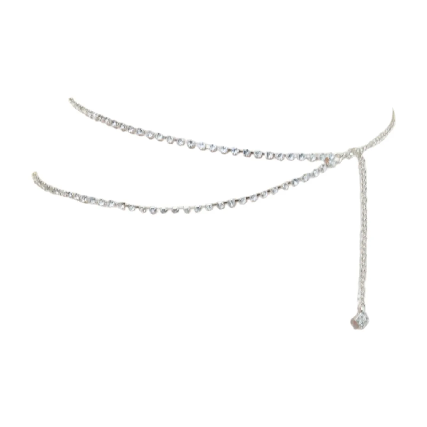 Brand New Women Silver Metal Chain Wave Rhinestones Belt Hip Waist Size XS S M