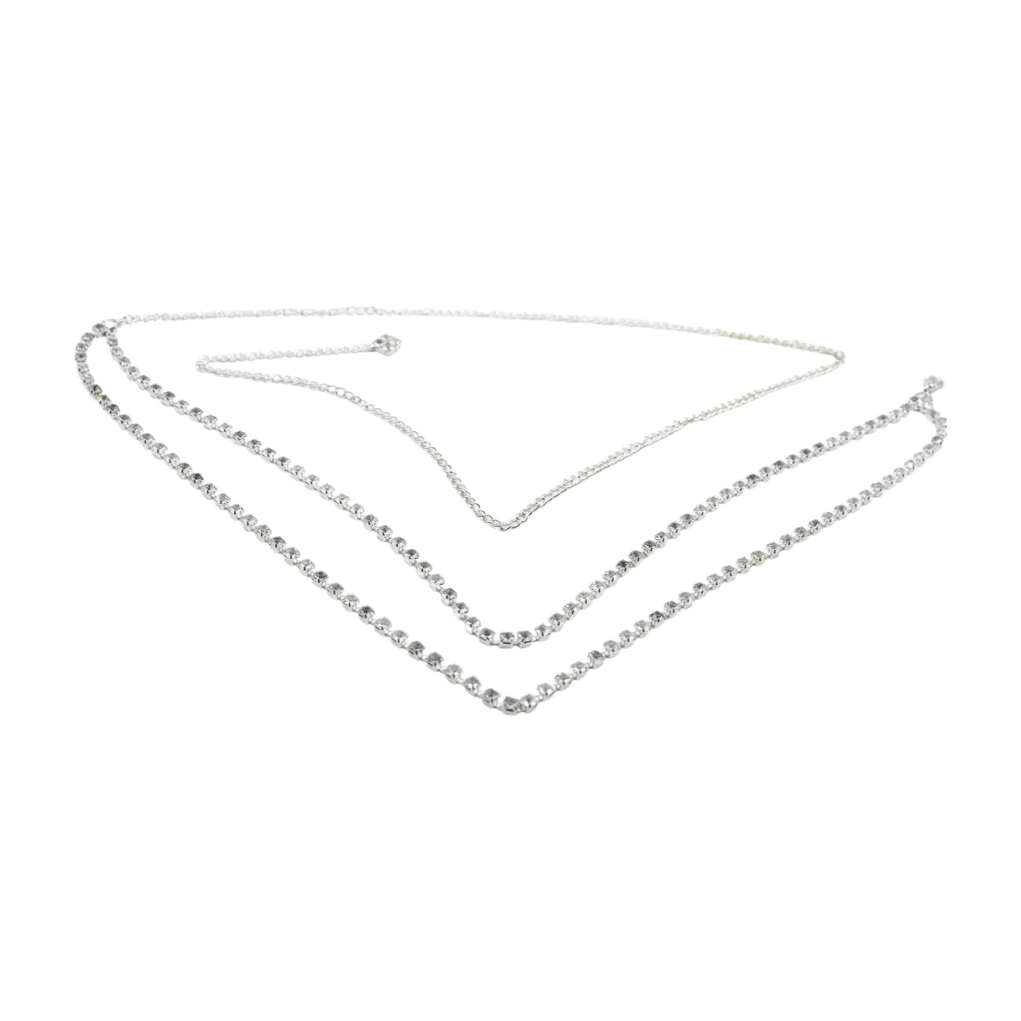 Brand New Women Silver Metal Chain Wave Rhinestones Belt Hip Waist Size XS S M