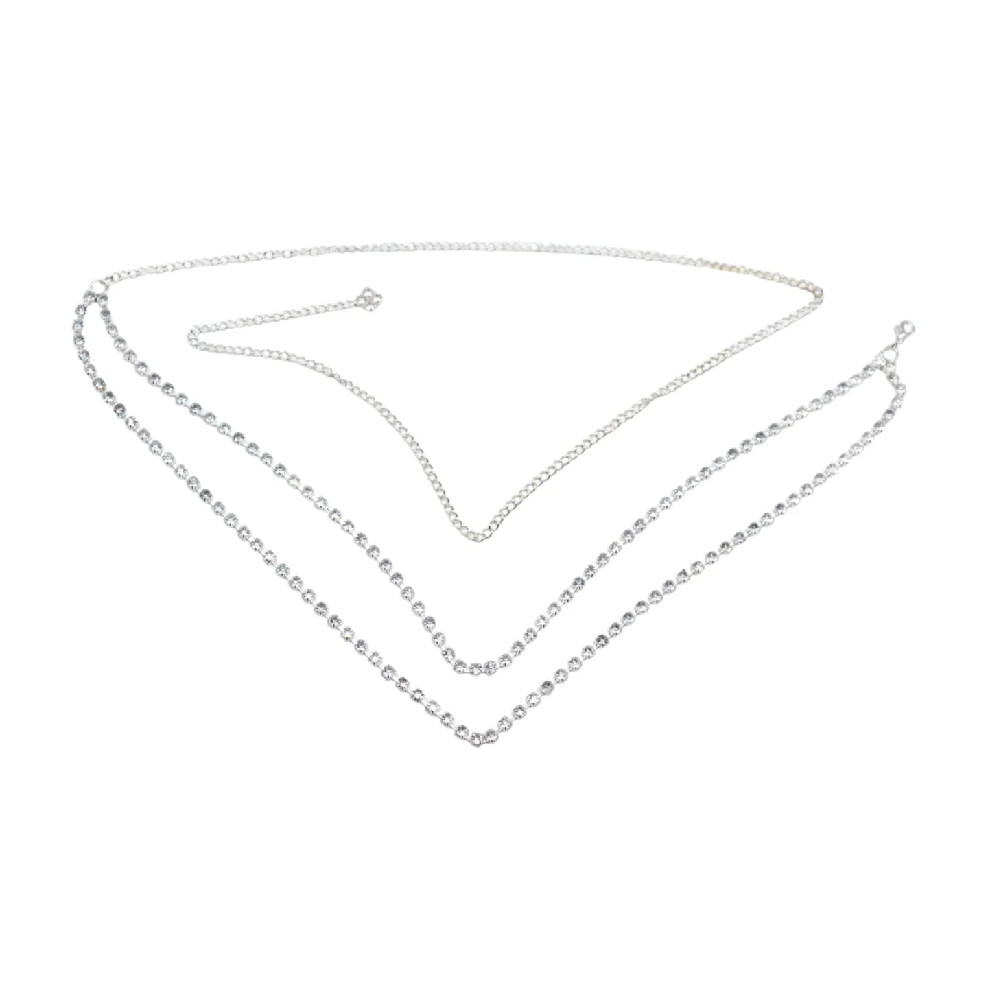 Brand New Women Silver Metal Chain Wave Rhinestones Belt Hip Waist Size XS S M