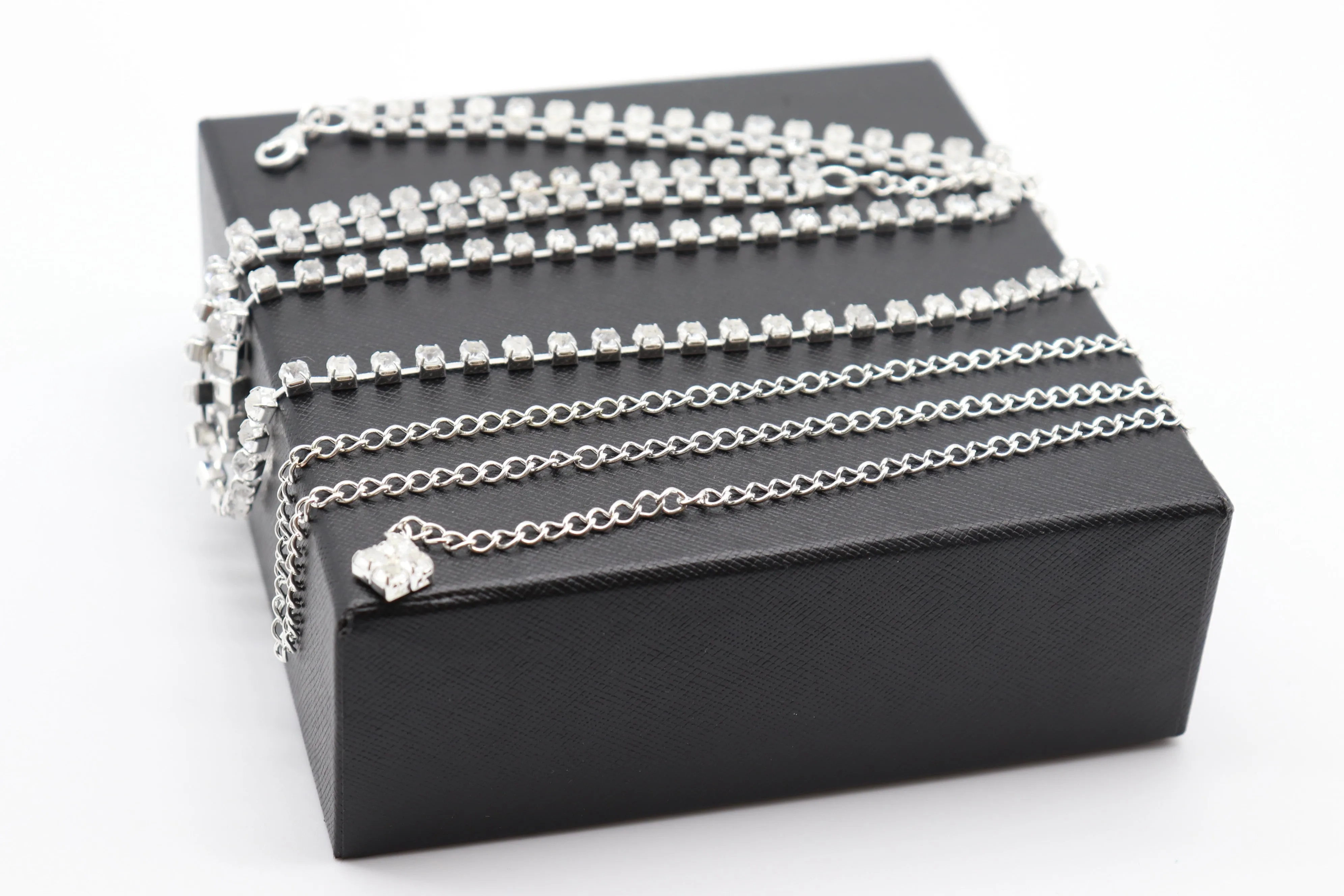 Brand New Women Silver Metal Chain Wave Rhinestones Belt Hip Waist Size XS S M