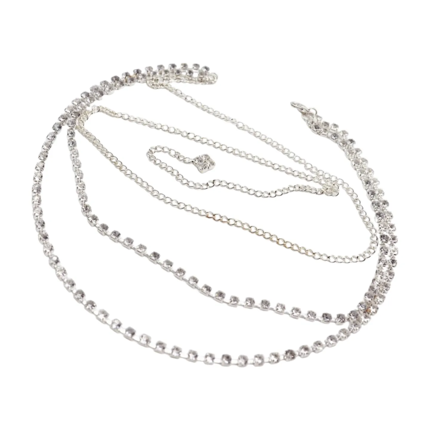 Brand New Women Silver Metal Chain Wave Rhinestones Belt Hip Waist Size XS S M