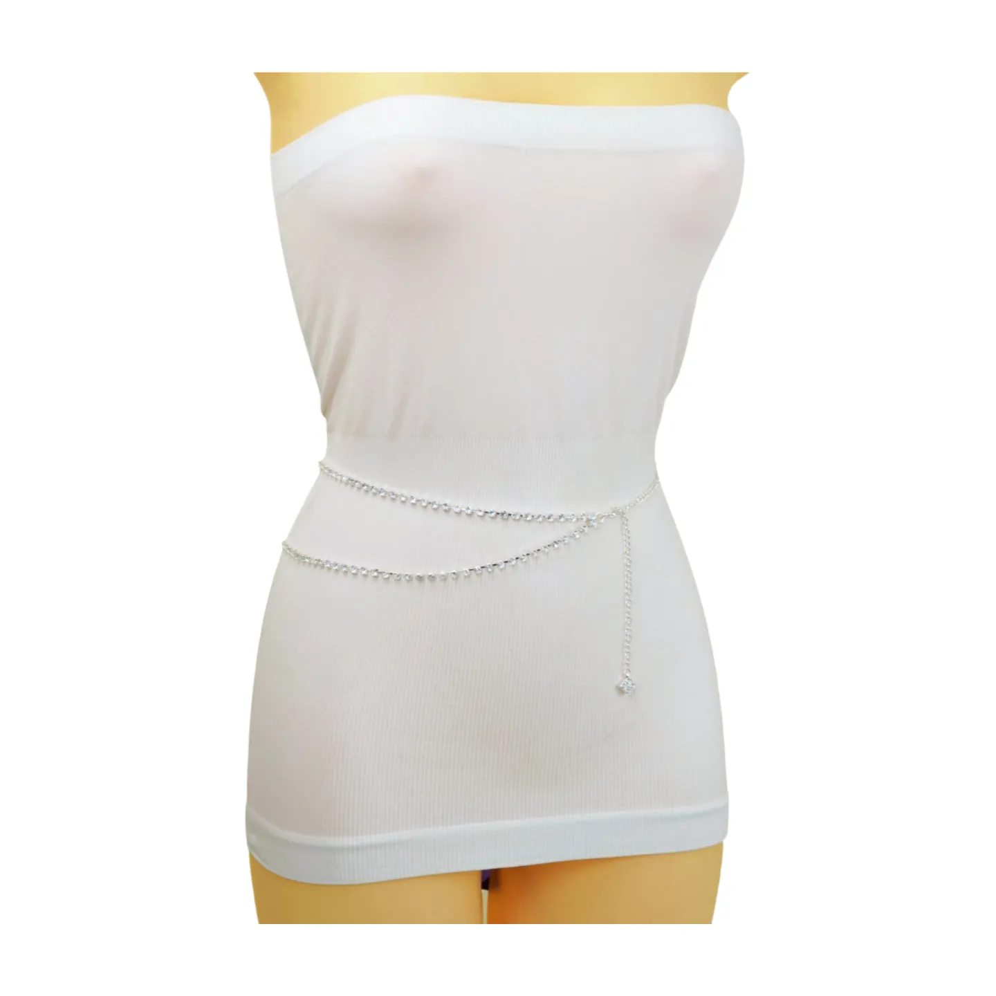 Brand New Women Silver Metal Chain Wave Rhinestones Belt Hip Waist Size XS S M