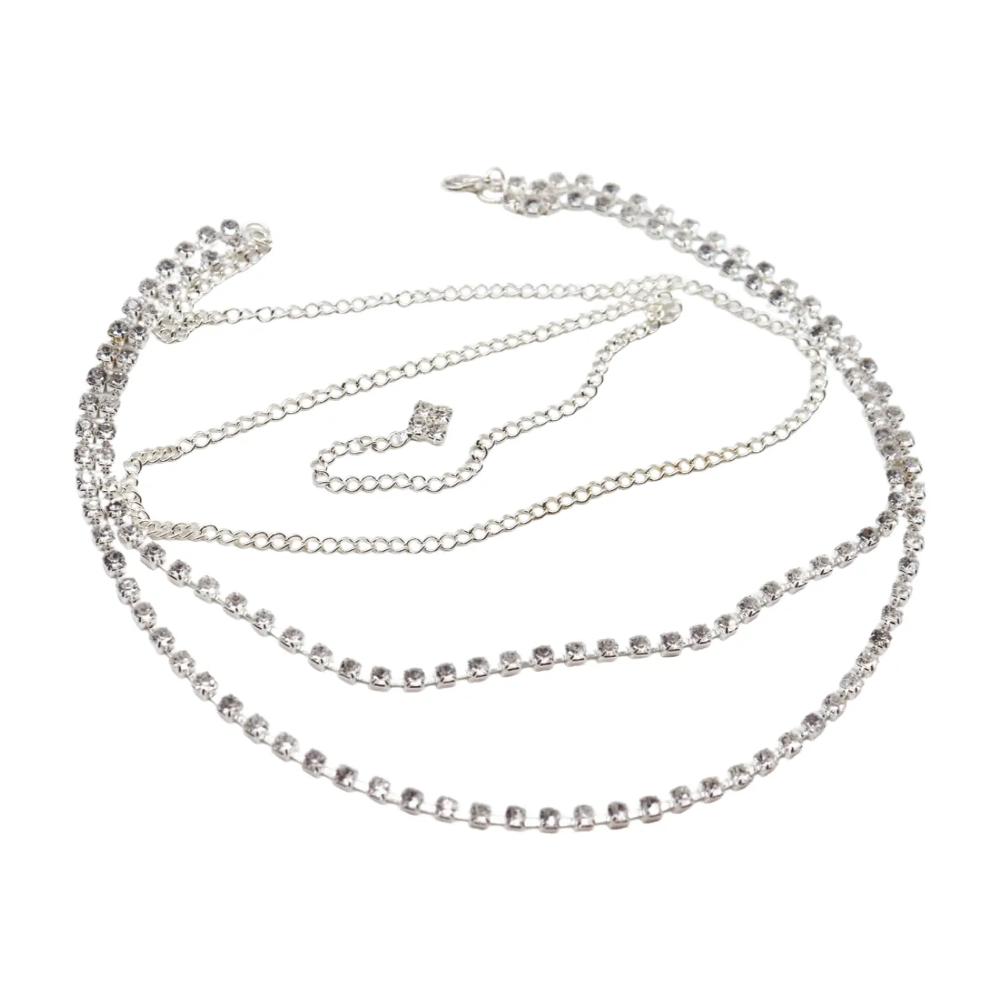 Brand New Women Silver Metal Chain Wave Rhinestones Belt Hip Waist Size XS S M