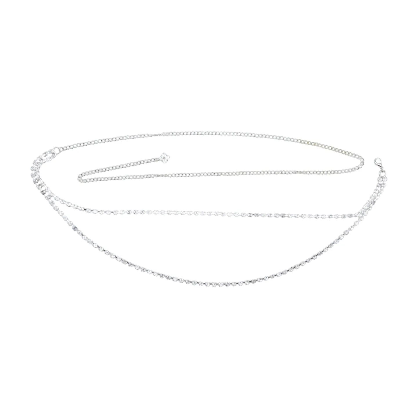 Brand New Women Silver Metal Chain Wave Rhinestones Belt Hip Waist Size XS S M