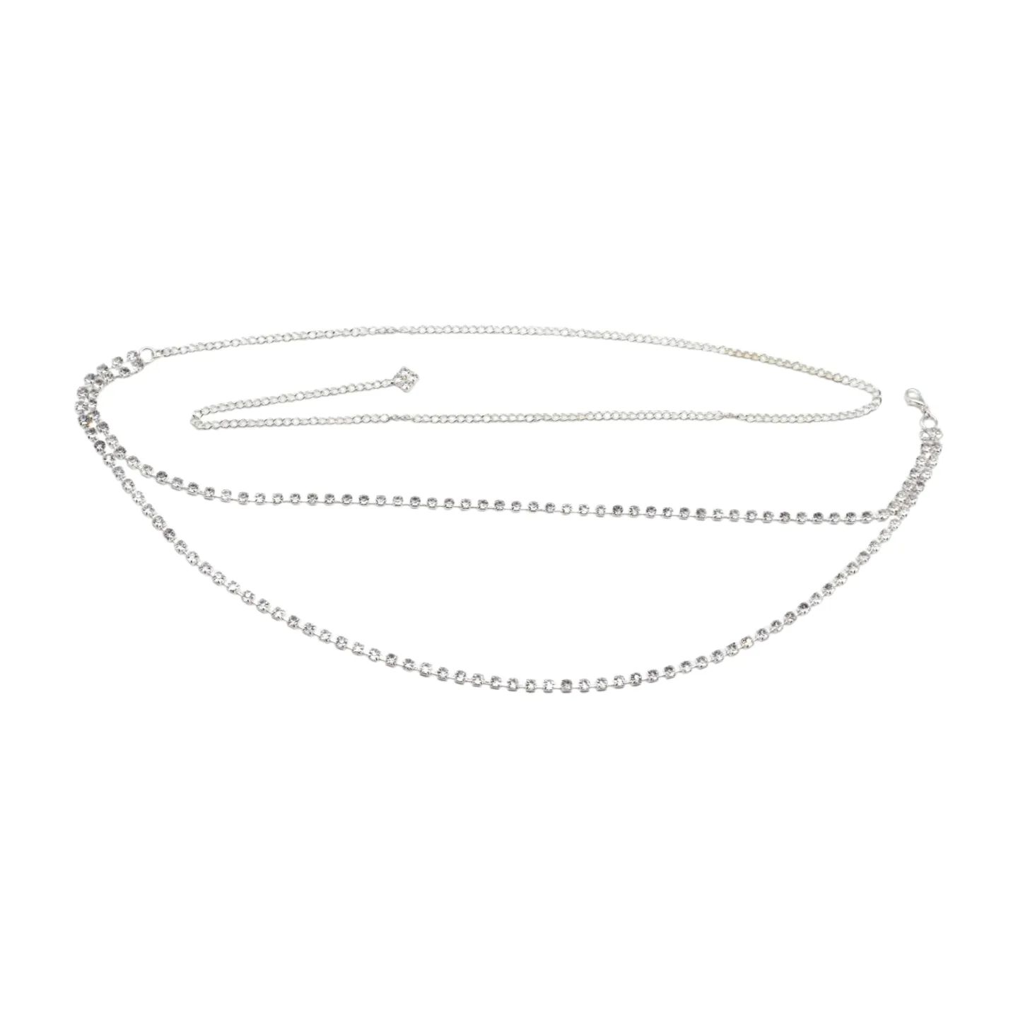 Brand New Women Silver Metal Chain Wave Rhinestones Belt Hip Waist Size XS S M