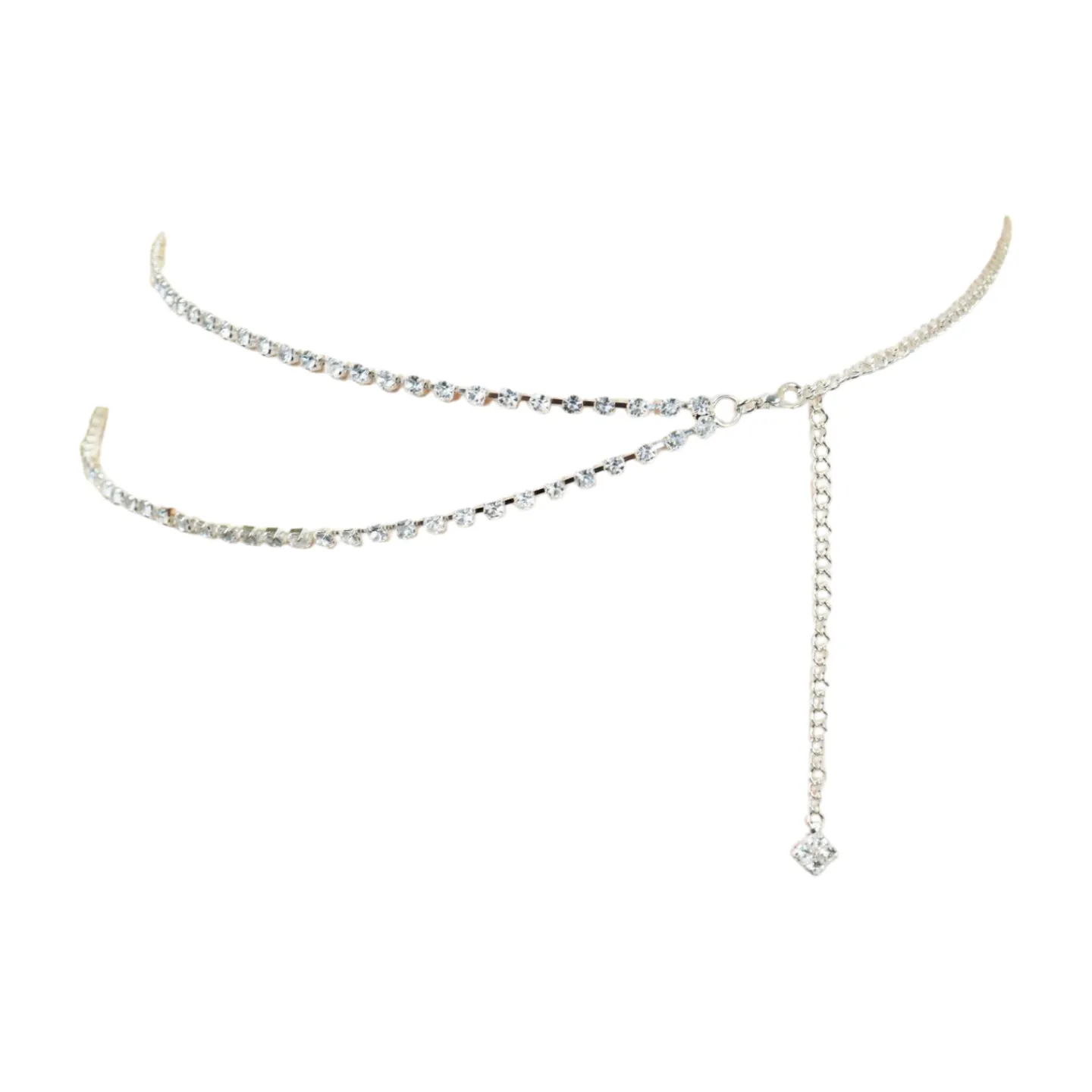Brand New Women Silver Metal Chain Wave Rhinestones Belt Hip Waist Size XS S M
