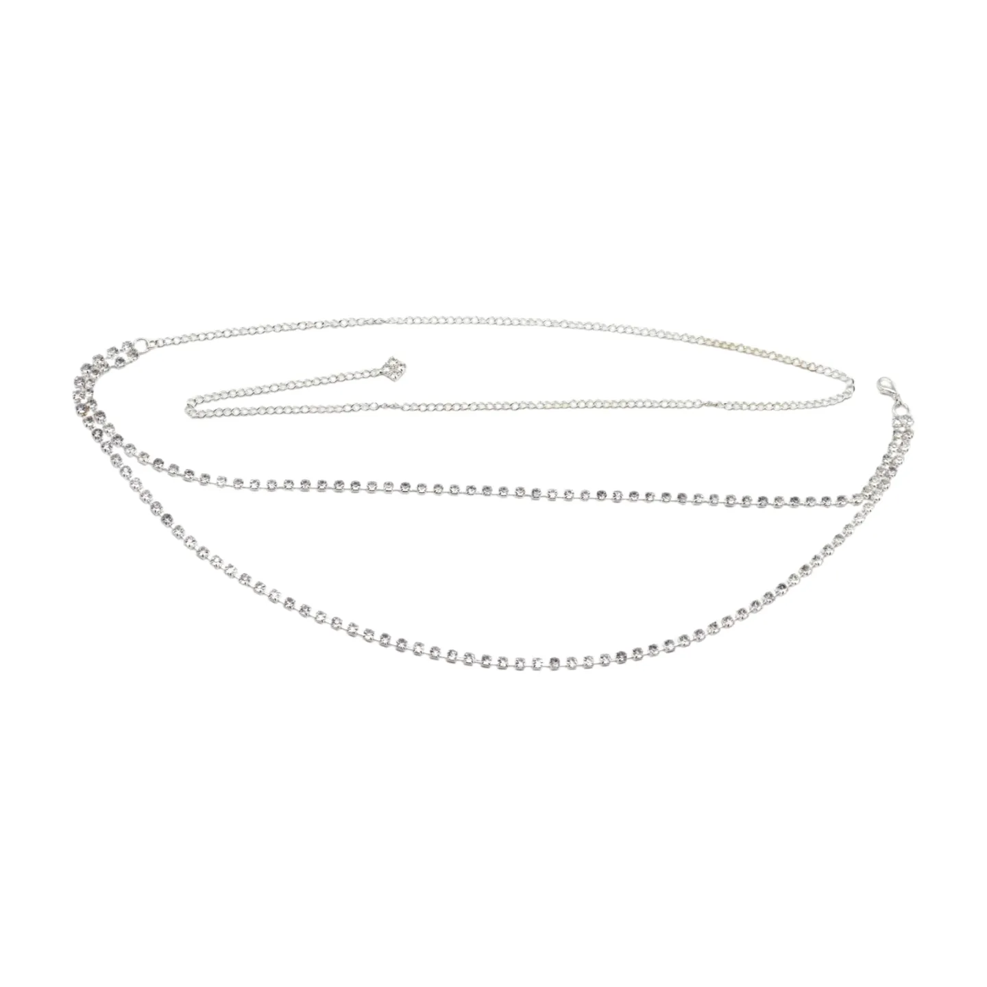 Brand New Women Silver Metal Chain Wave Rhinestones Belt Hip Waist Size XS S M