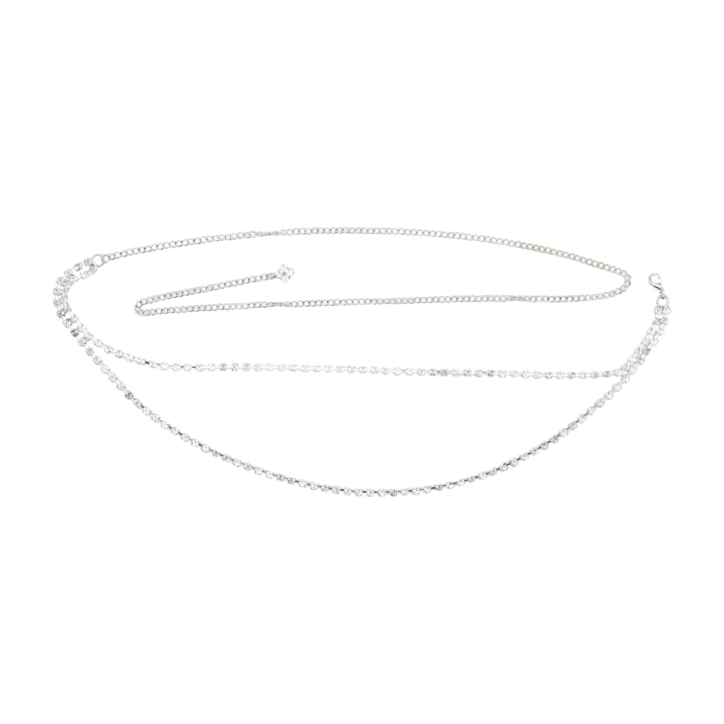 Brand New Women Silver Metal Chain Wave Rhinestones Belt Hip Waist Size XS S M