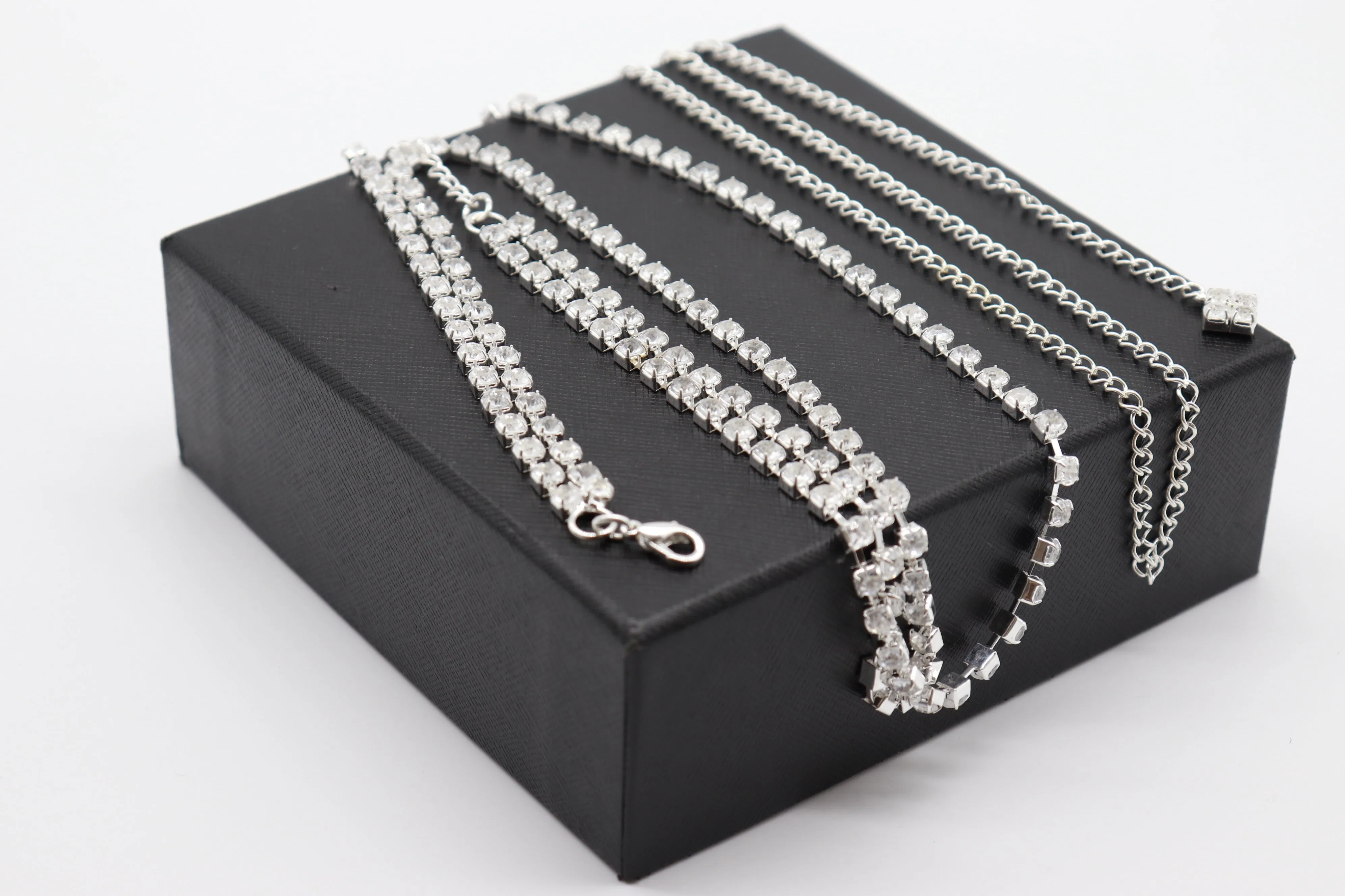 Brand New Women Silver Metal Chain Wave Rhinestones Belt Hip Waist Size XS S M