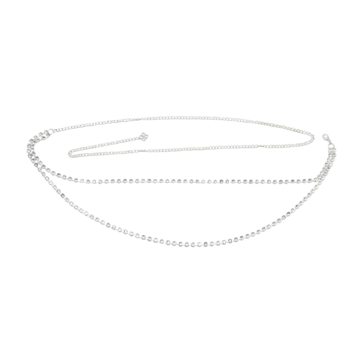Brand New Women Silver Metal Chain Wave Rhinestones Belt Hip Waist Size XS S M