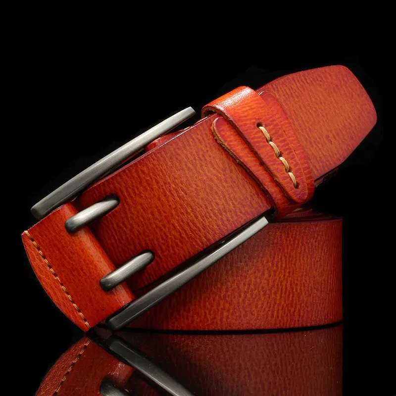 British Style Double Pin Buckle Leather Belt