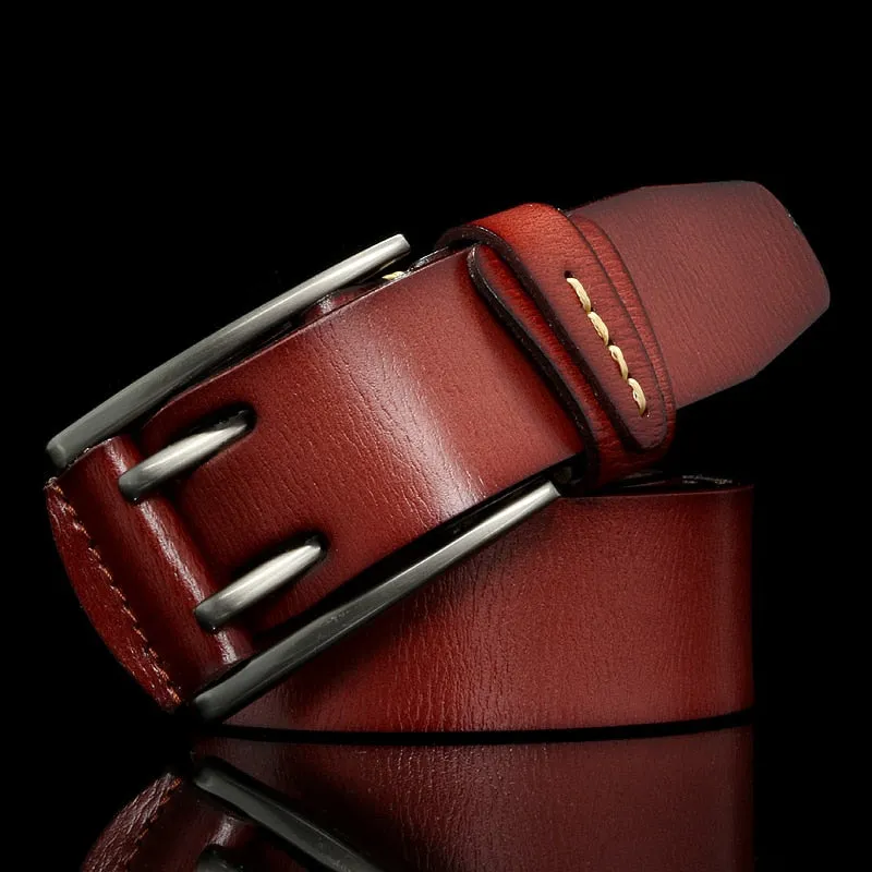 British Style Double Pin Buckle Leather Belt