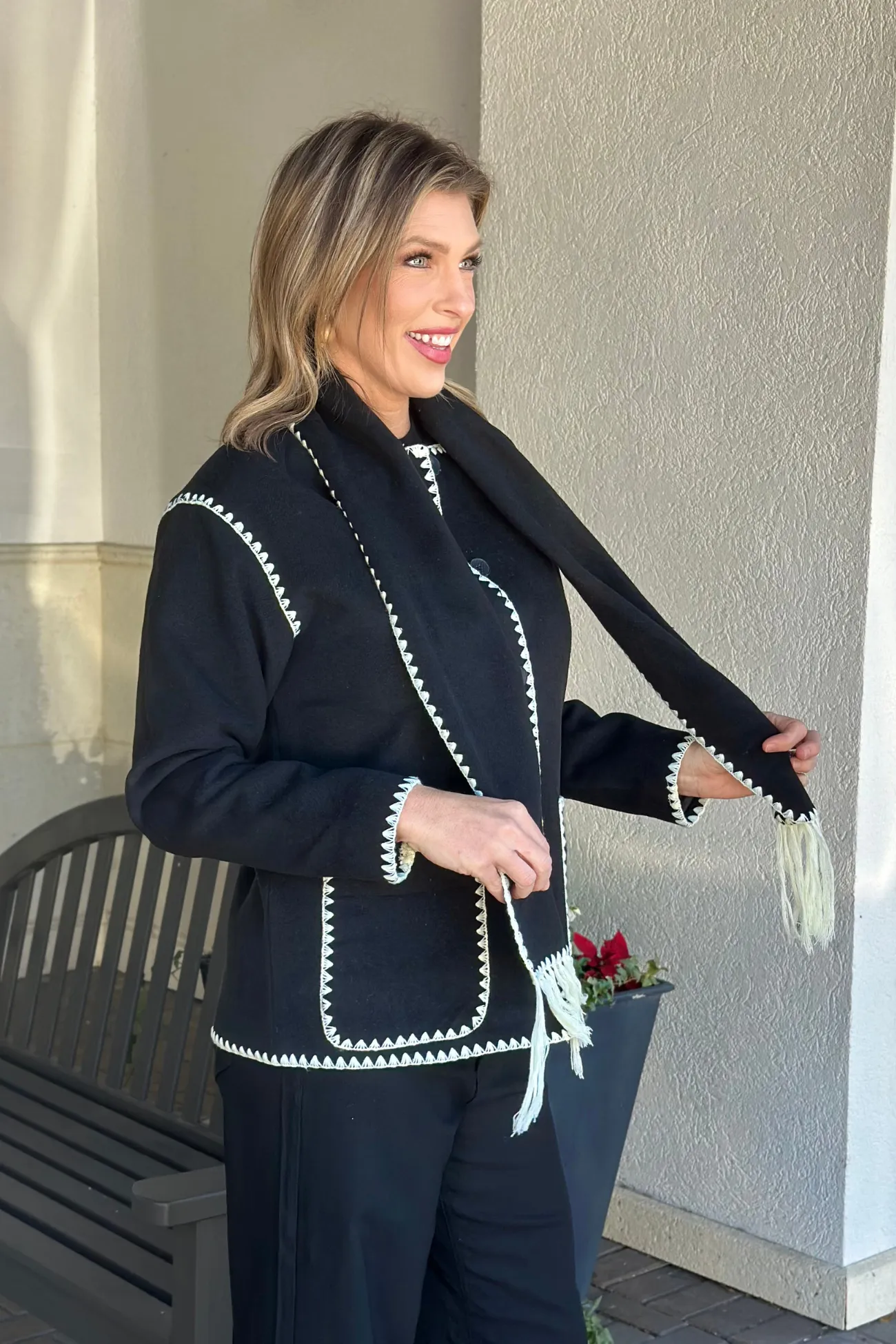 Bryon Tassel Scarf Stitch Jacket