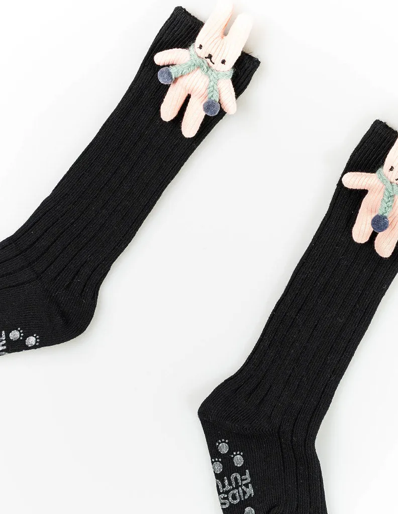 Bunny Scarf Knee Socks Black