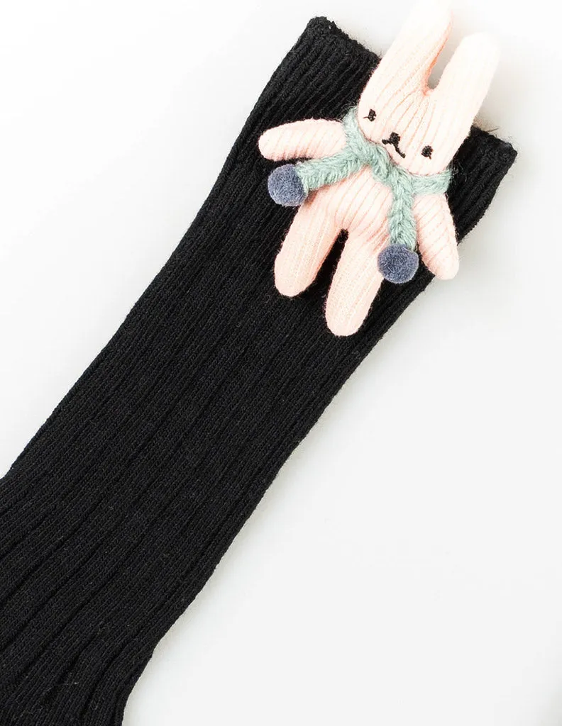 Bunny Scarf Knee Socks Black