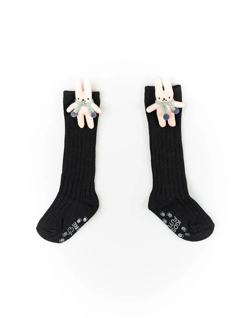 Bunny Scarf Knee Socks Black