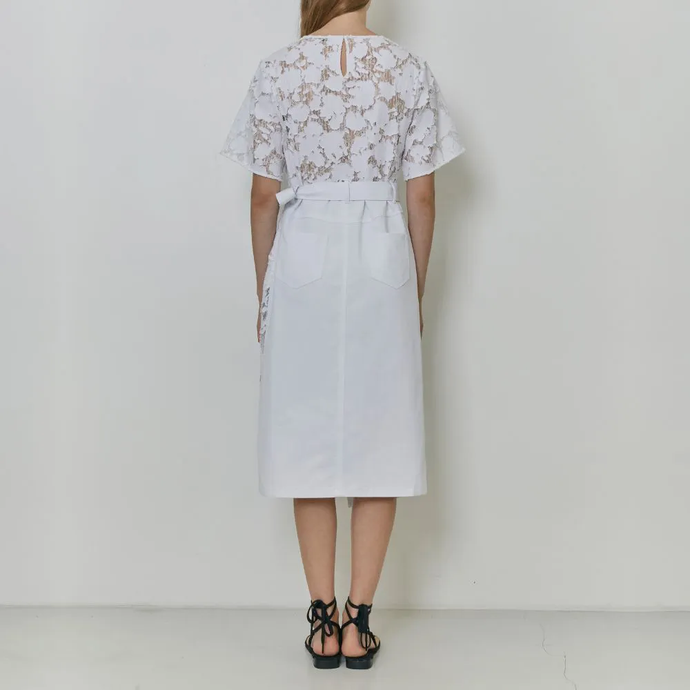 Burn Out Denim Lace Wrap Dress