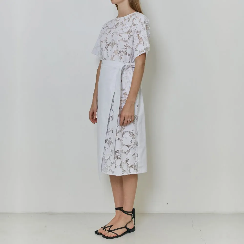 Burn Out Denim Lace Wrap Dress