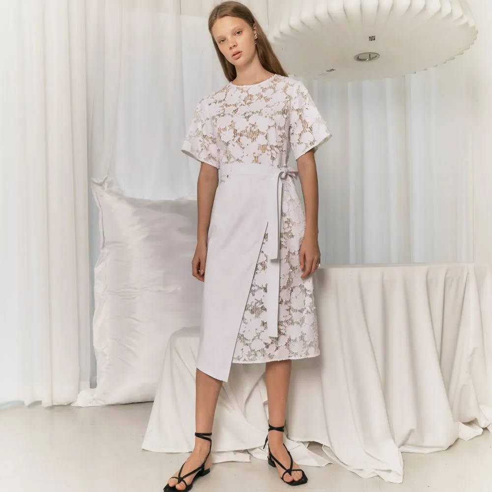 Burn Out Denim Lace Wrap Dress