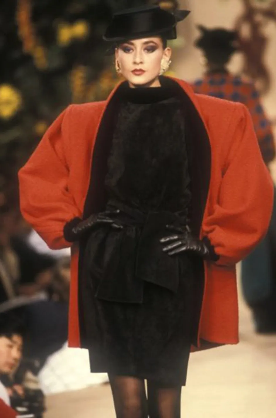 c1982-1987 Yves Saint Laurent Glossy Black Couture Boater Hat