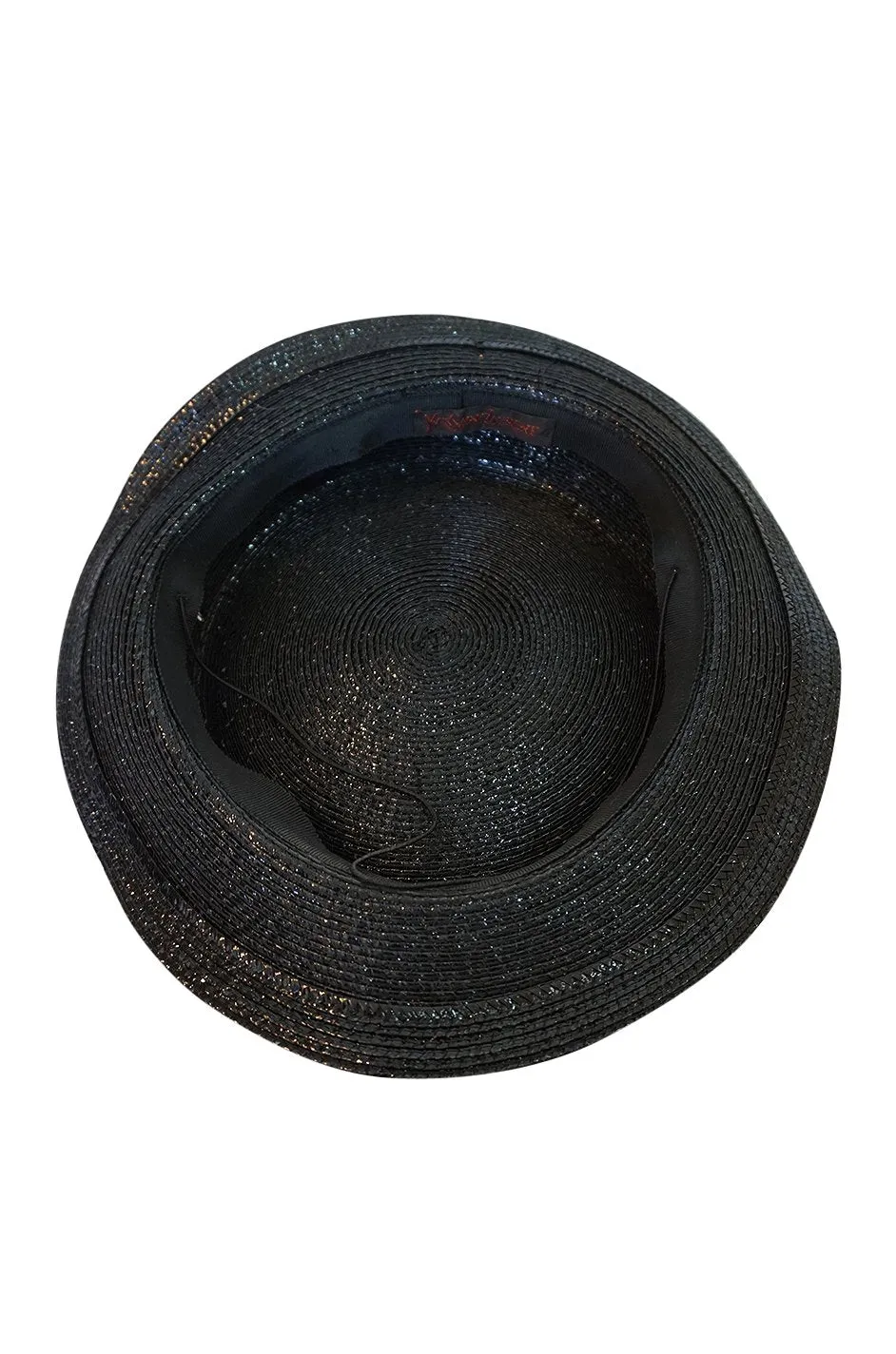 c1982-1987 Yves Saint Laurent Glossy Black Couture Boater Hat