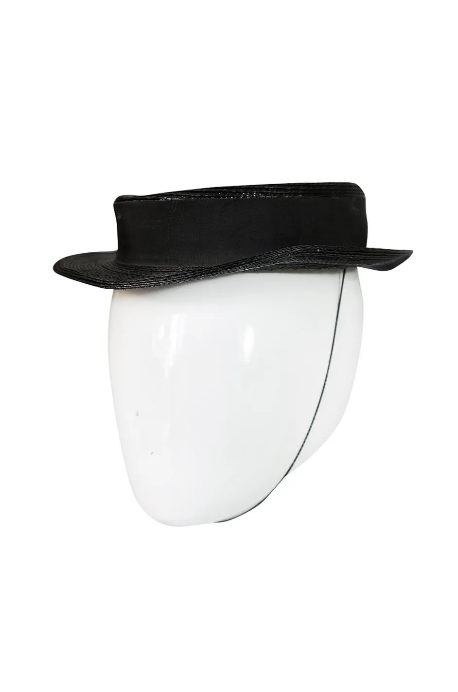 c1982-1987 Yves Saint Laurent Glossy Black Couture Boater Hat