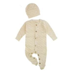 Cable Knit Organic Baby Footed Romper Knitted Hat Set