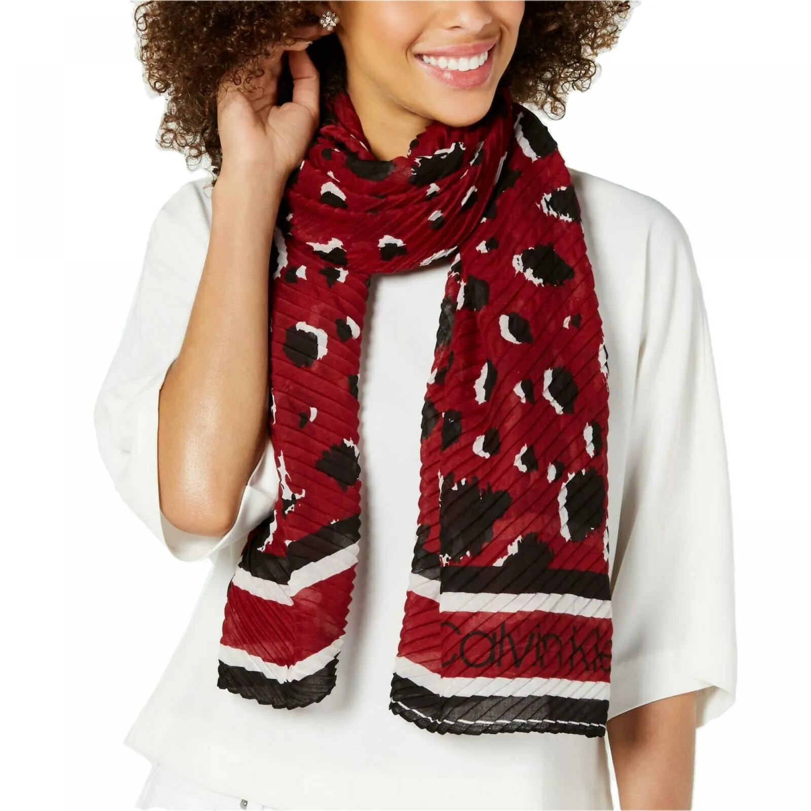 Calvin Klein Women's Leopard Pleated Scarf