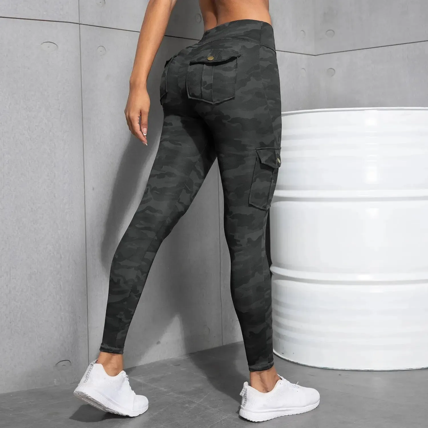 Camouflage Printed Women Leggings with Pockets High Waist Butt Lifting Fitness Tights Elastic Slim Outdoors Jogging Workout Pant