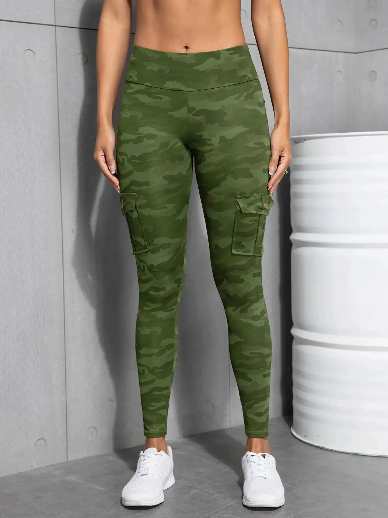 Camouflage Printed Women Leggings with Pockets High Waist Butt Lifting Fitness Tights Elastic Slim Outdoors Jogging Workout Pant