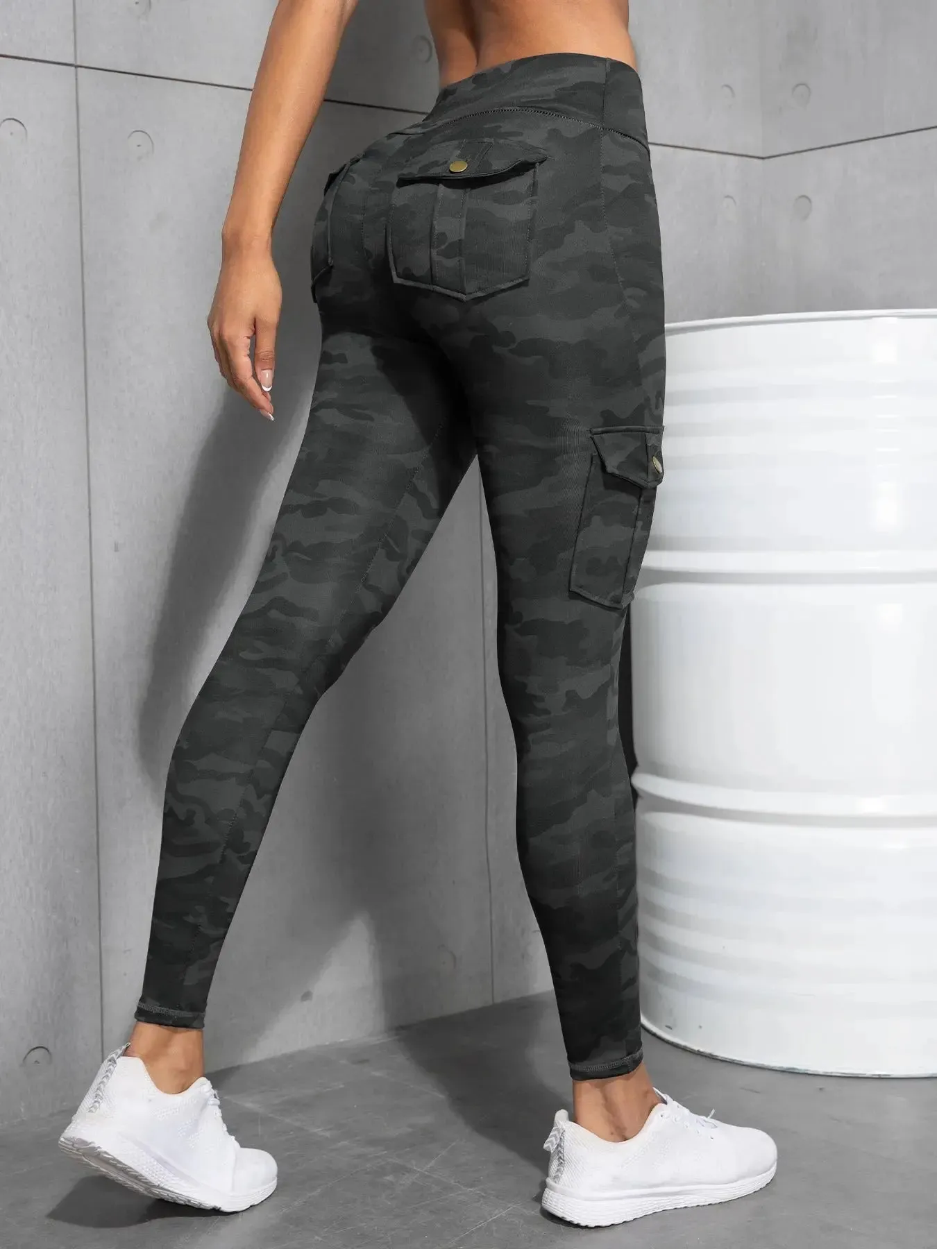 Camouflage Printed Women Leggings with Pockets High Waist Butt Lifting Fitness Tights Elastic Slim Outdoors Jogging Workout Pant