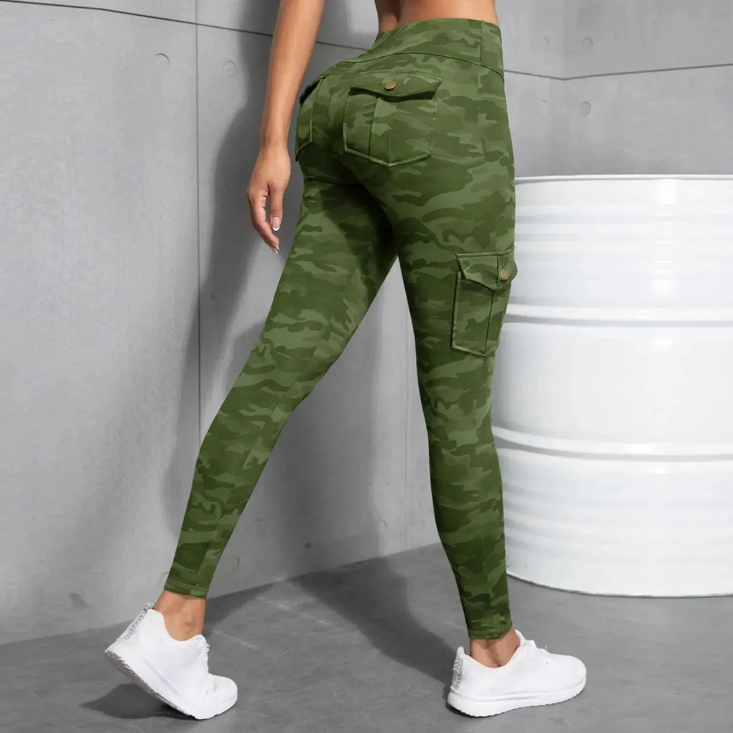 Camouflage Printed Women Leggings with Pockets High Waist Butt Lifting Fitness Tights Elastic Slim Outdoors Jogging Workout Pant