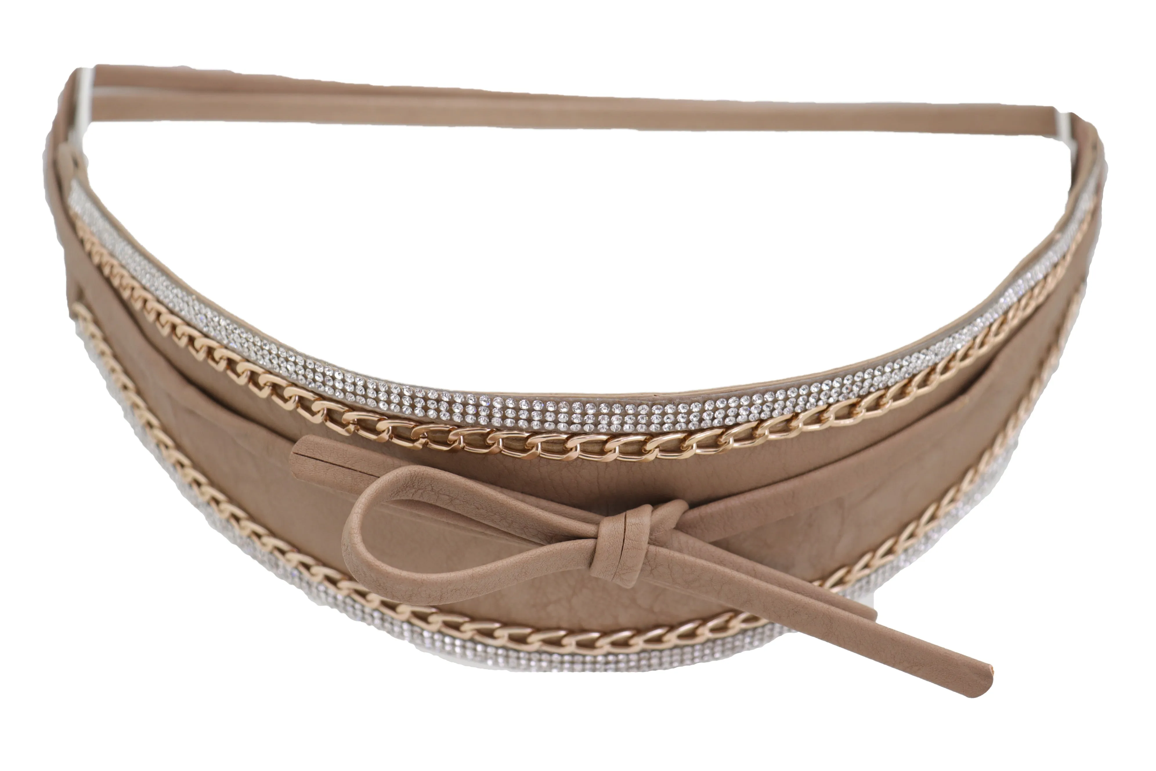 Caramel Beige Wrap Around Wide Waistband Tie Kimono Style Belt Size S M