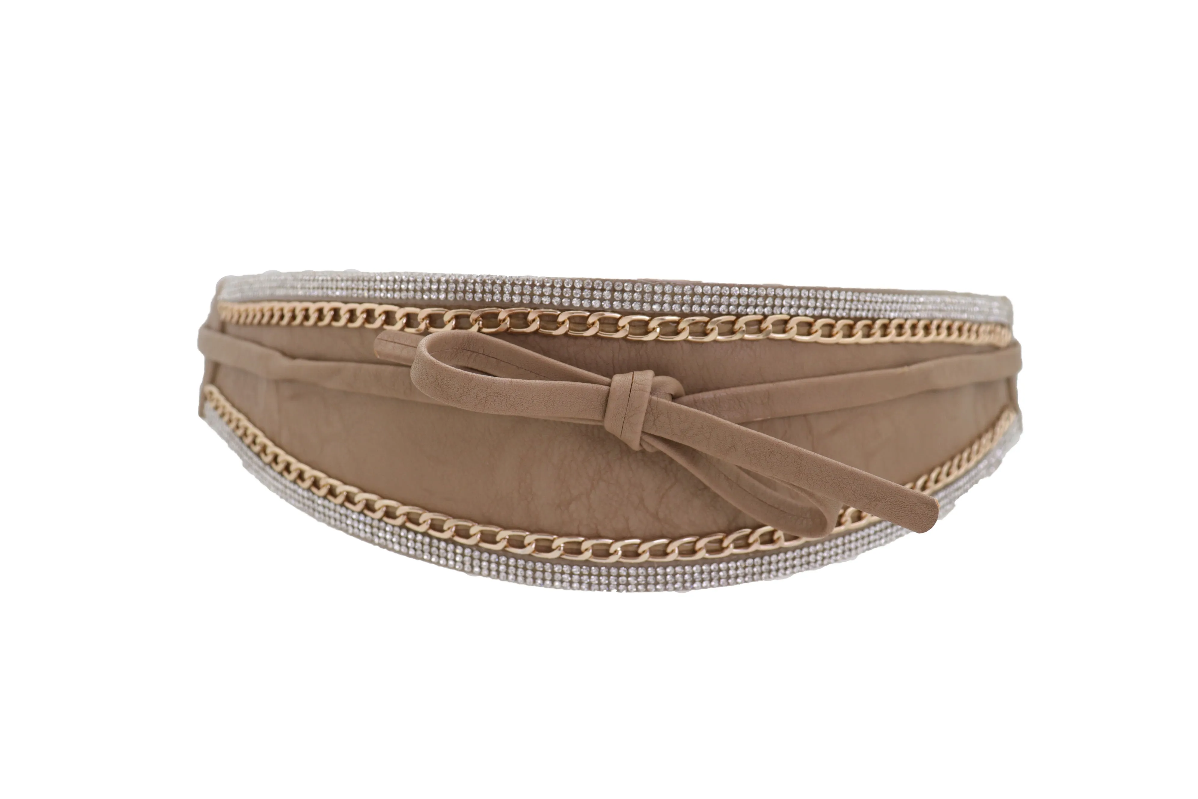 Caramel Beige Wrap Around Wide Waistband Tie Kimono Style Belt Size S M