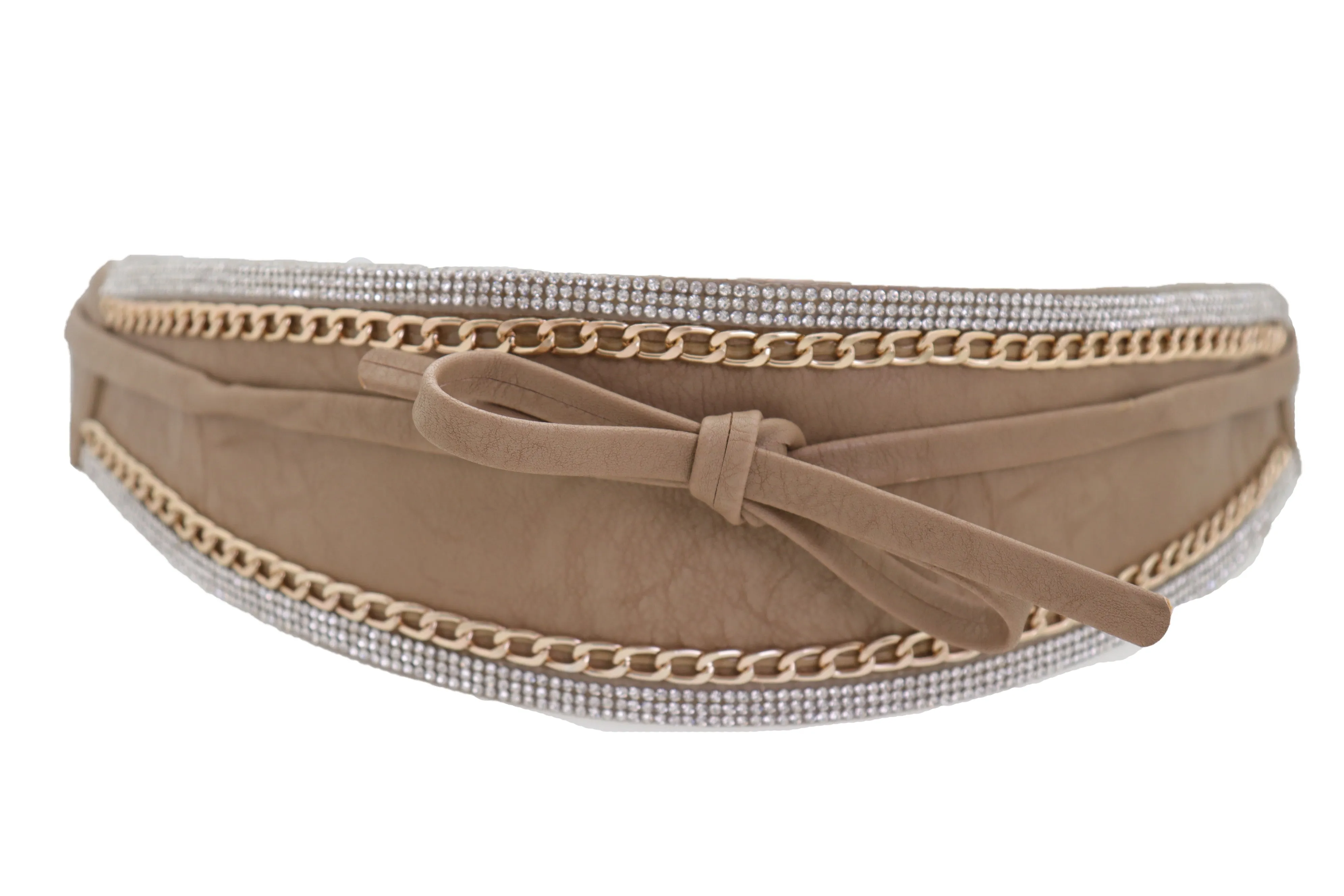 Caramel Beige Wrap Around Wide Waistband Tie Kimono Style Belt Size S M