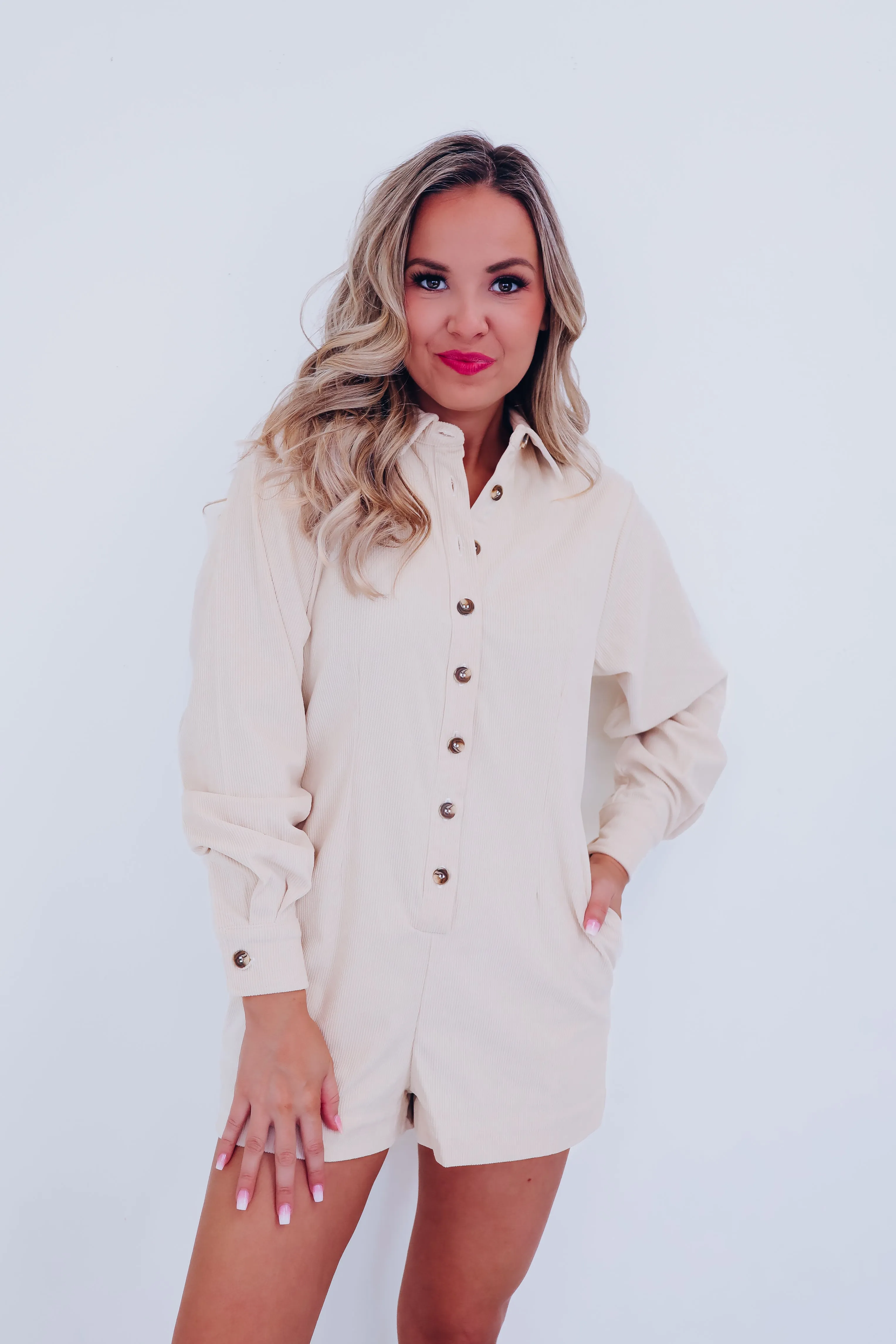 Carefree Corduroy Romper - Cream