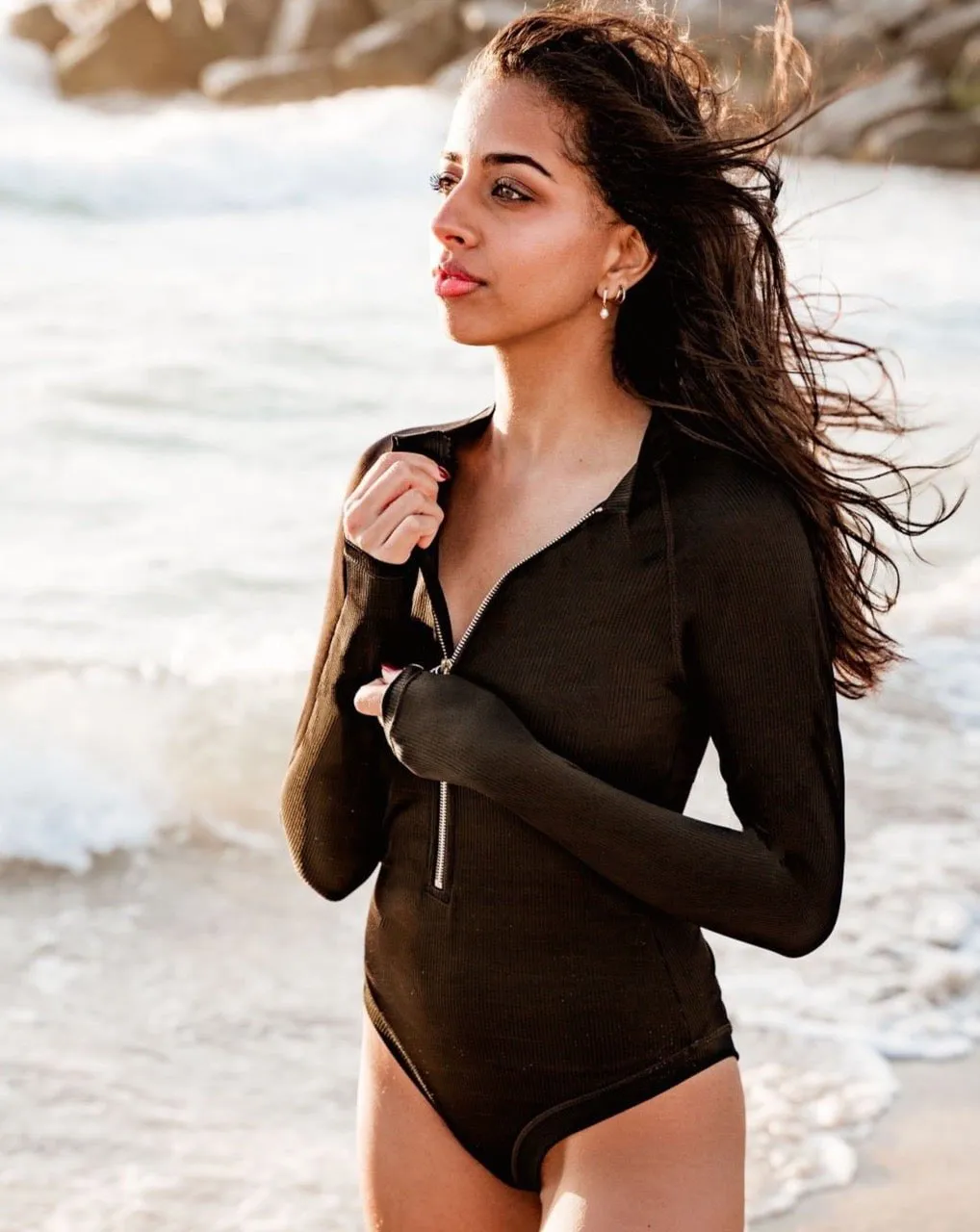 Cassia Surf Suit - Black Ribbed