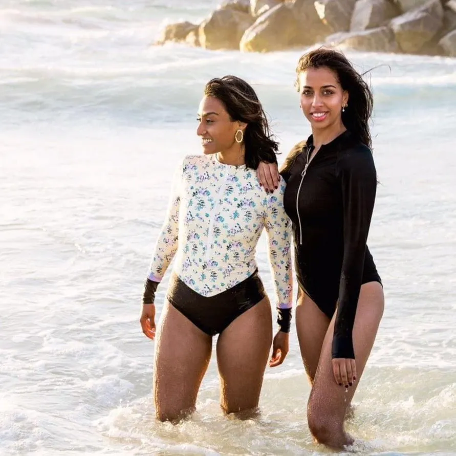 Cassia Surf Suit - Black Ribbed