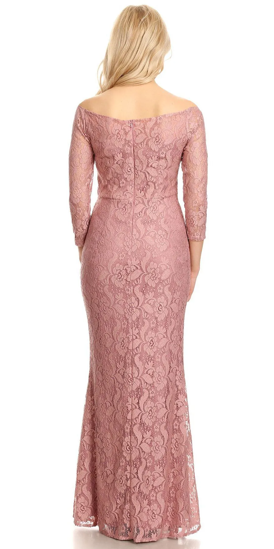 Celavie 6343L Off-Shoulder Long Sleeved Lace Sheath Dress