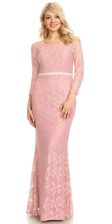 Celavie 6343L Off-Shoulder Long Sleeved Lace Sheath Dress