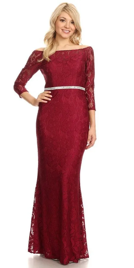 Celavie 6343L Off-Shoulder Long Sleeved Lace Sheath Dress